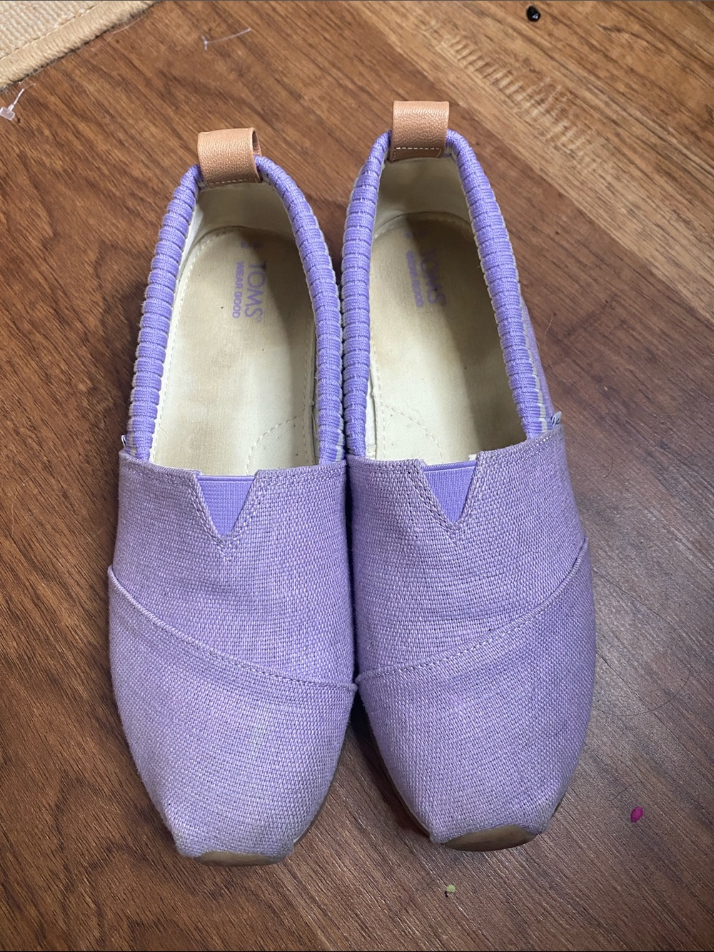 Toms Lavender Canvas Slip-On Moccasins with Tan Heel Tab